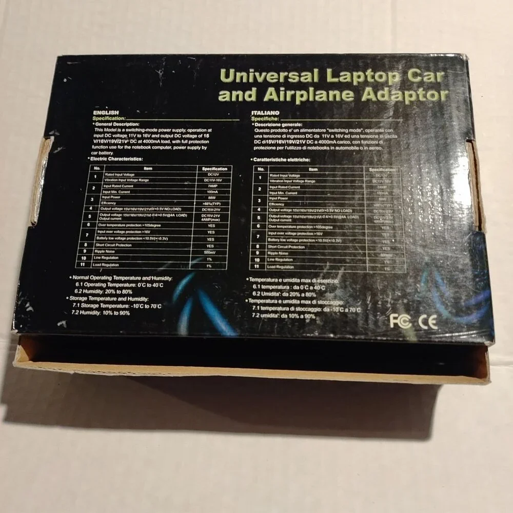 Universal 12V Laptop Car & Airplane Adapter With Multiple Tips-VTG-NEW